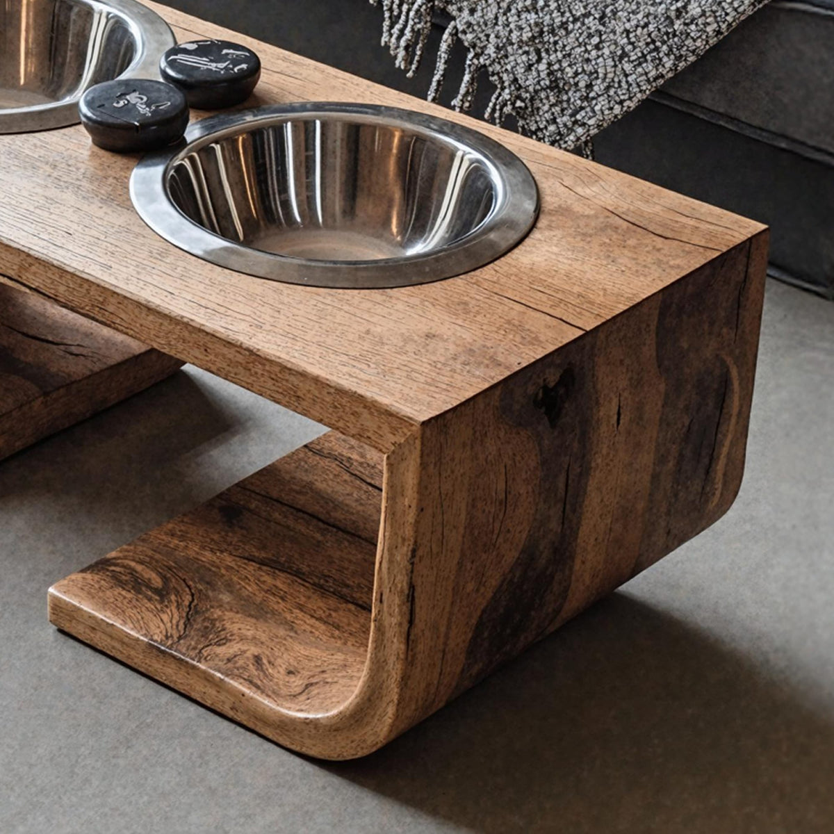Mid Century Dog Bowl Stand, solid wood, built to order