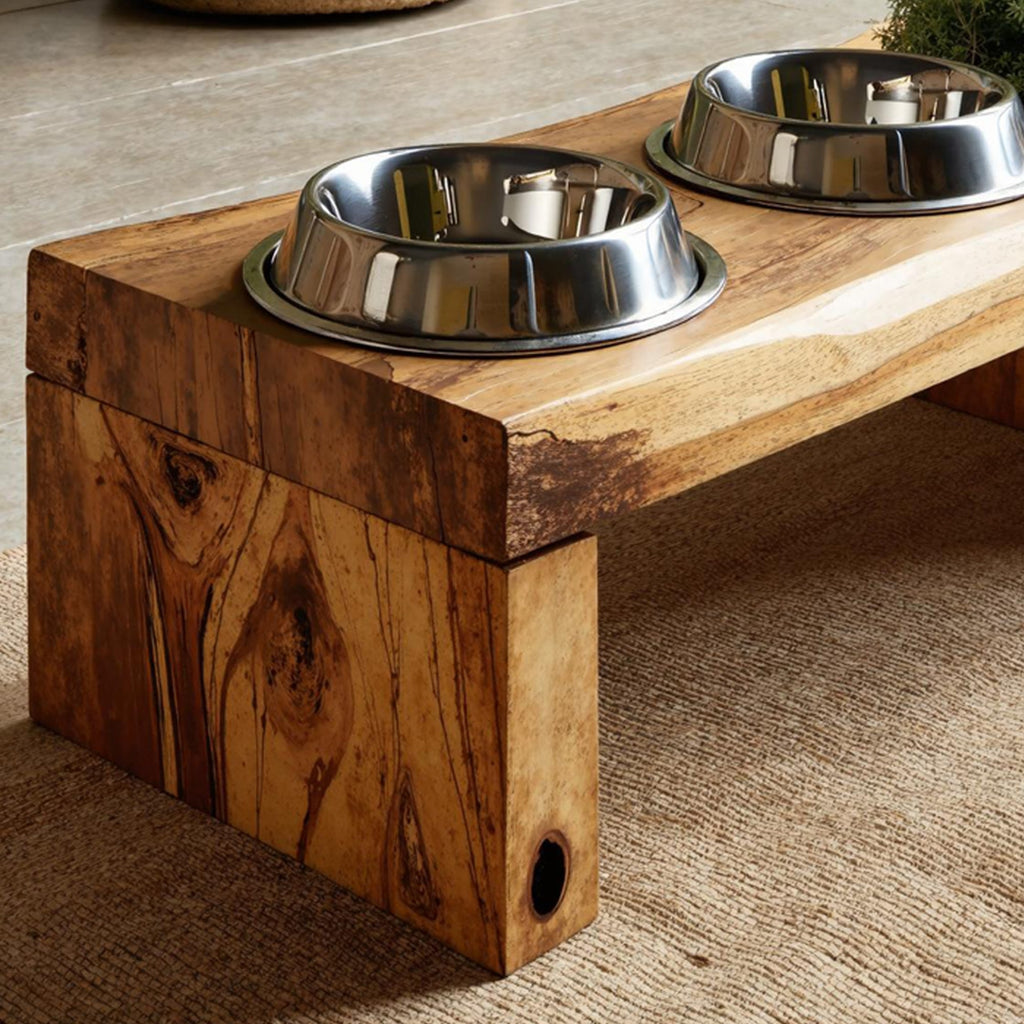 Mid Century Dog Bowl Stand Modern Pet Home, solid wood, built to order
