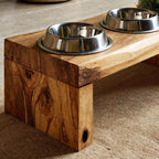 Mid Century Dog Bowl Stand Modern Pet Home, solid wood, built to order