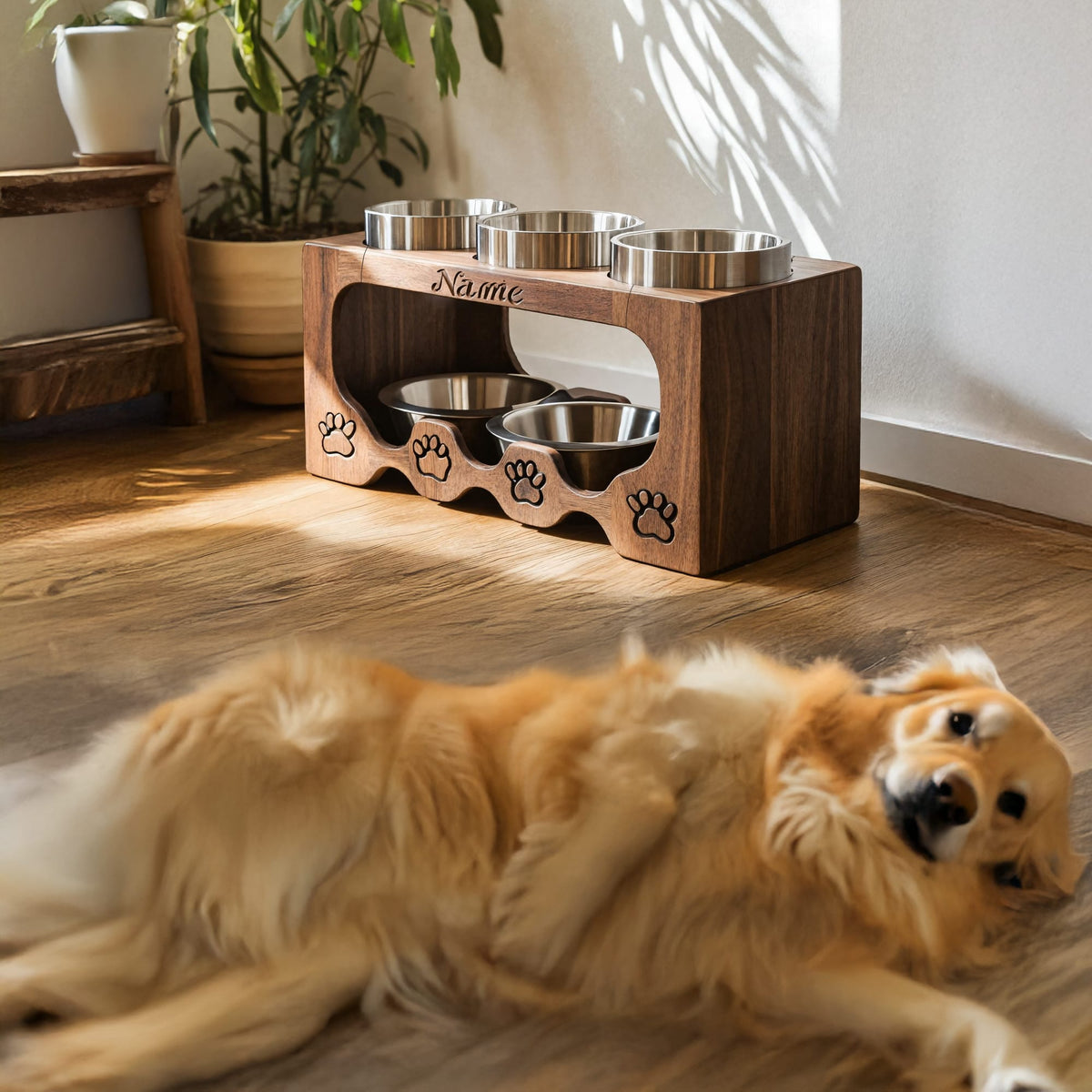 Handcrafted Elevated Pet Food Stand for Dogs, solid wood, built to order
