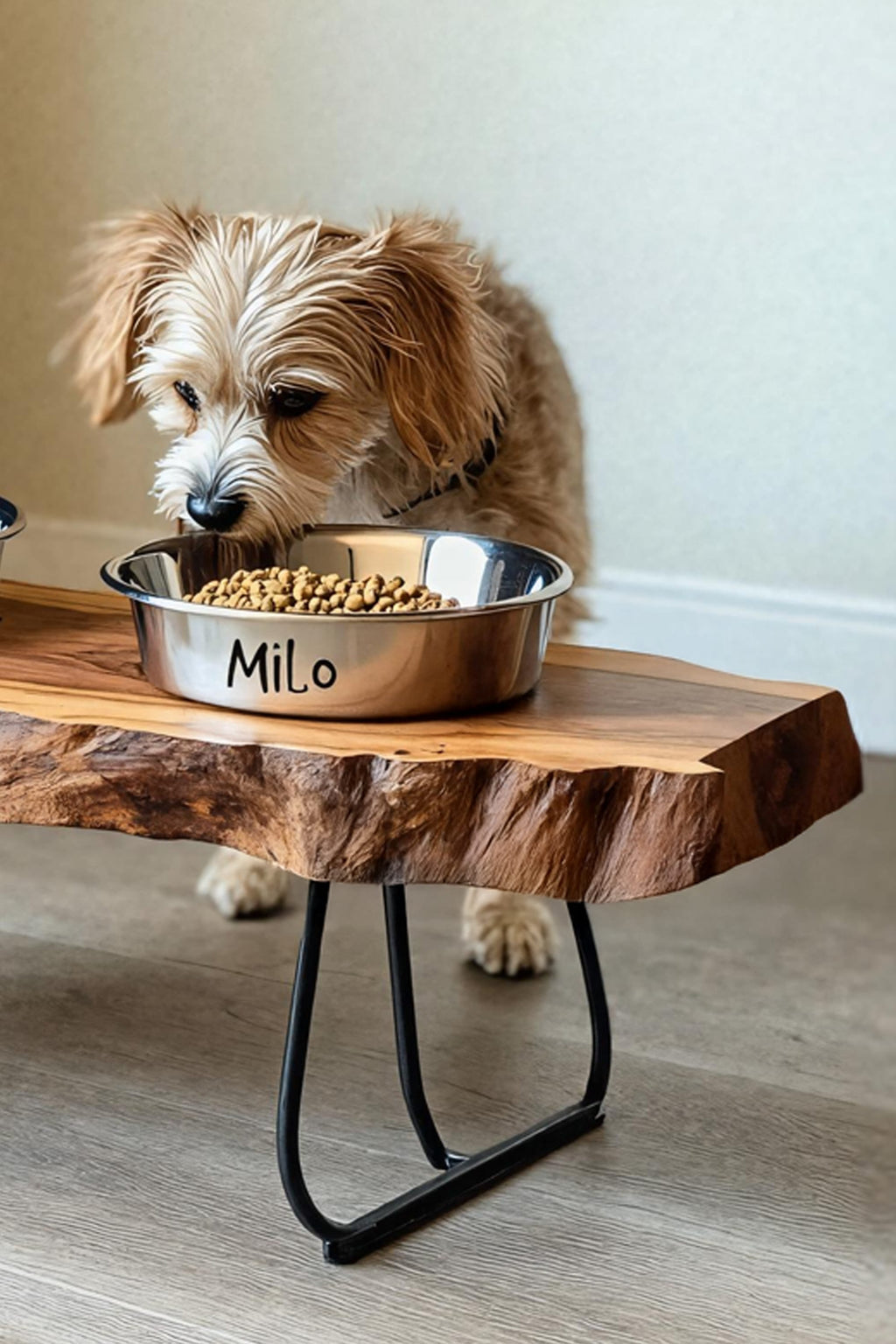 Farmhouse Feeding Stand with Bowl for Small Dogs, solid wood, built to order
