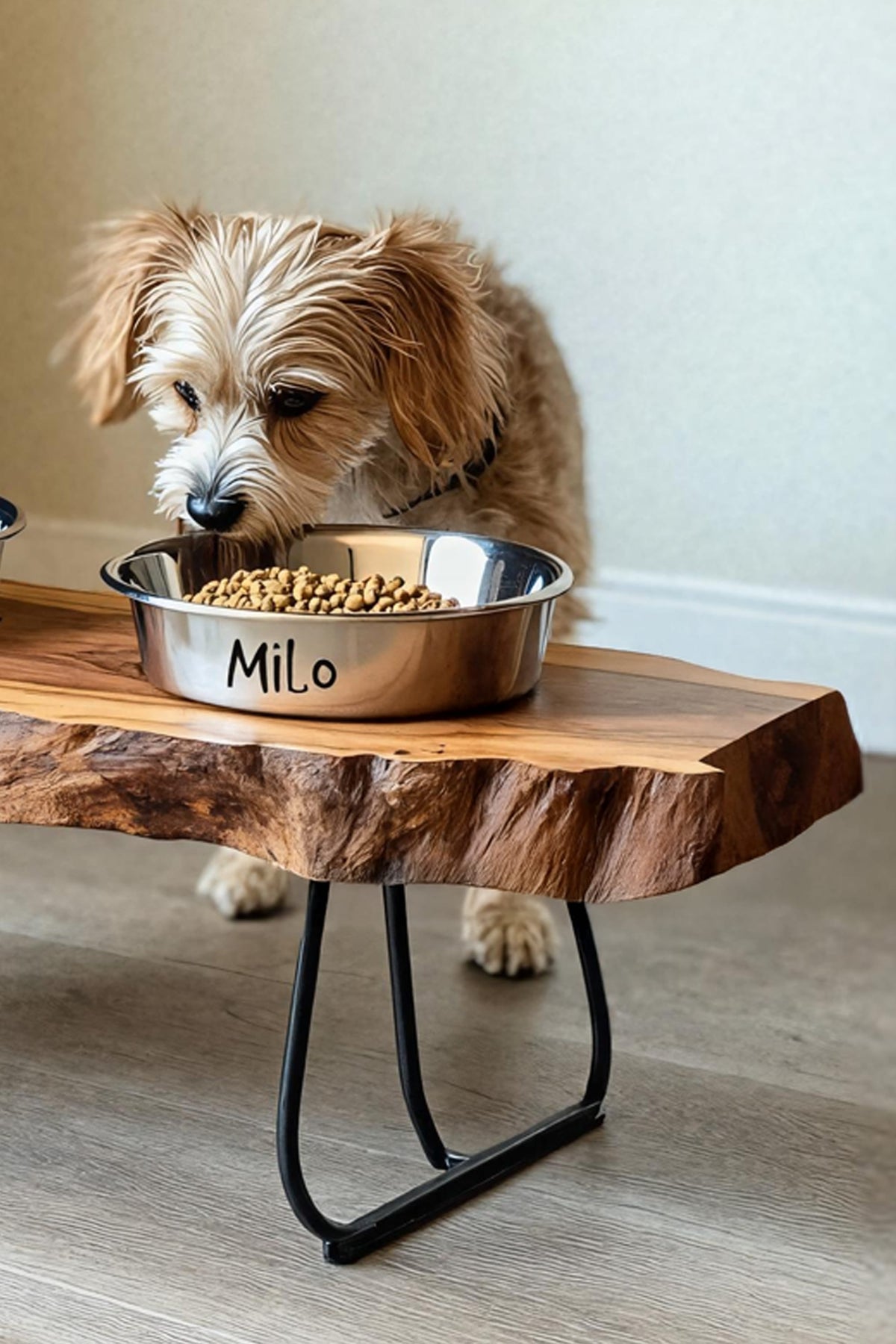 Farmhouse Feeding Stand with Bowl for Small Dogs, solid wood, built to order