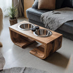 Mid Century Dog Bowl Stand, solid wood, built to order