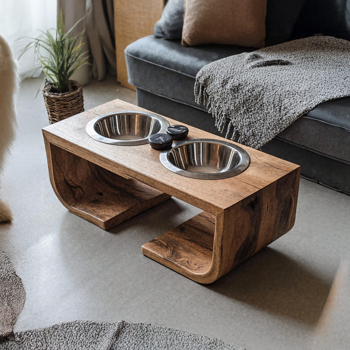 Mid Century Dog Bowl Stand, solid wood, built to order