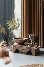 Mid Century Feeding Stand for Dog Food Station, solid wood, built to order