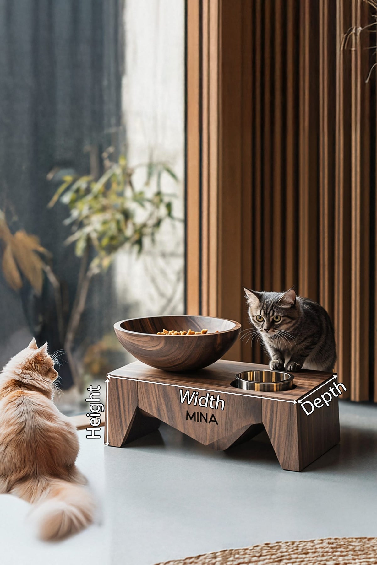 Mid Century Feeding Stand for Dog Food Station, solid wood, built to order