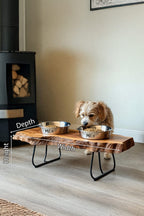 Farmhouse Feeding Stand with Bowl for Small Dogs, solid wood, built to order