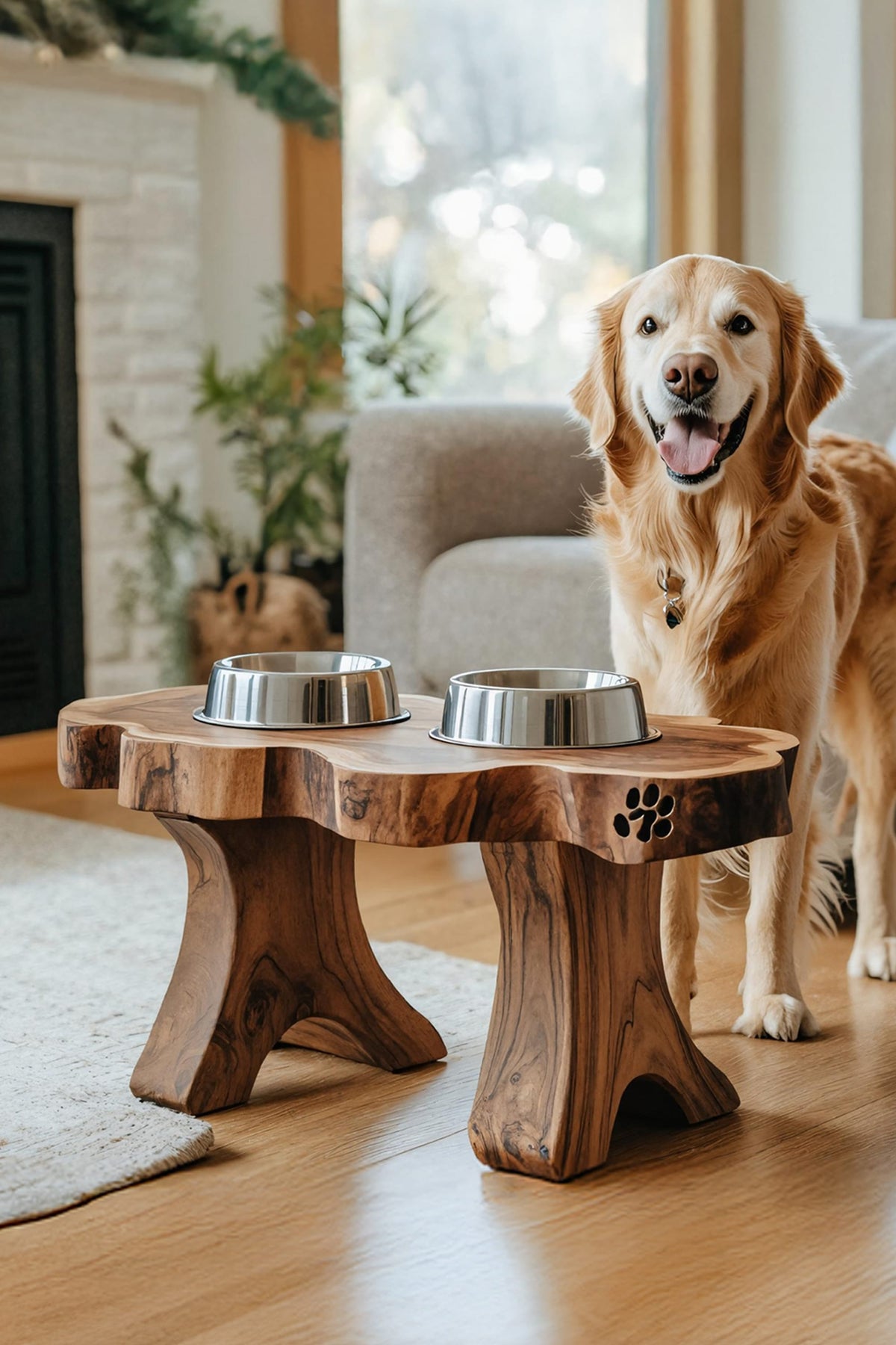 Handmade Pet Food Stand with Dog Bowl, solid wood, built to order