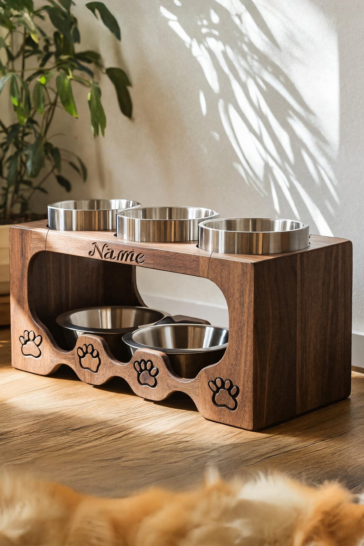 Handcrafted Elevated Pet Food Stand for Dogs, solid wood, built to order