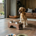 Mid Century Dog Feeder Stand for Pet Food Storage, solid wood, built to order