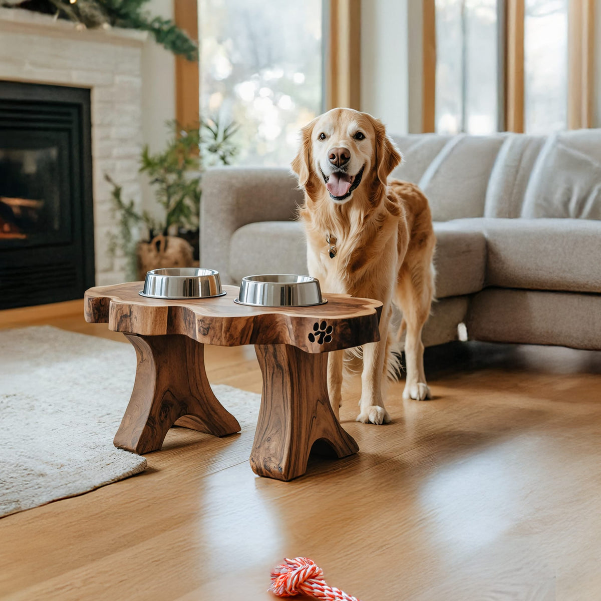 Handmade Pet Food Stand with Dog Bowl, solid wood, built to order