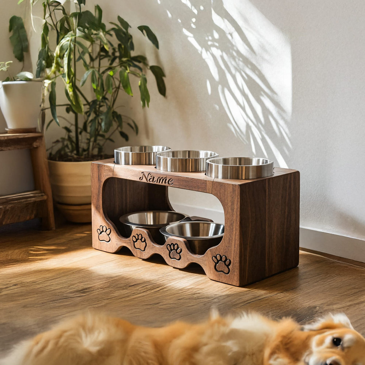 Handcrafted Elevated Pet Food Stand for Dogs, solid wood, built to order