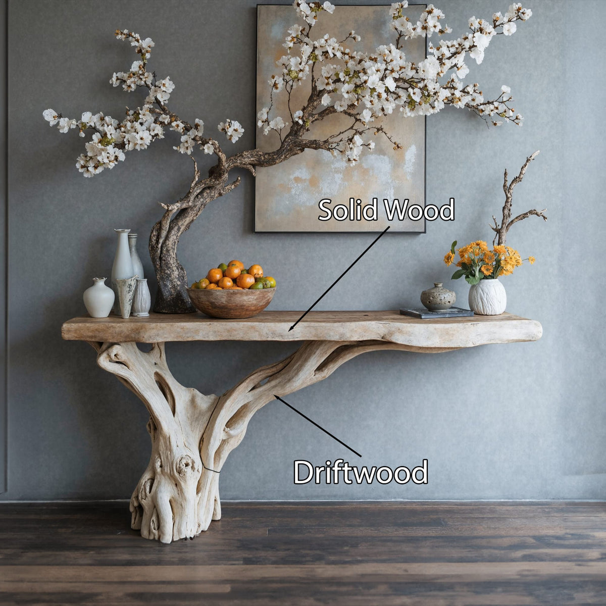 Floating Edge Console Table Handcraft Table Decor, solid wood, built to order