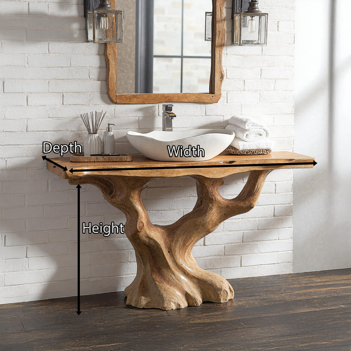 Handcrafted Bathroom Vanity with Tree Trunk Base for Charm, solid wood, built to order