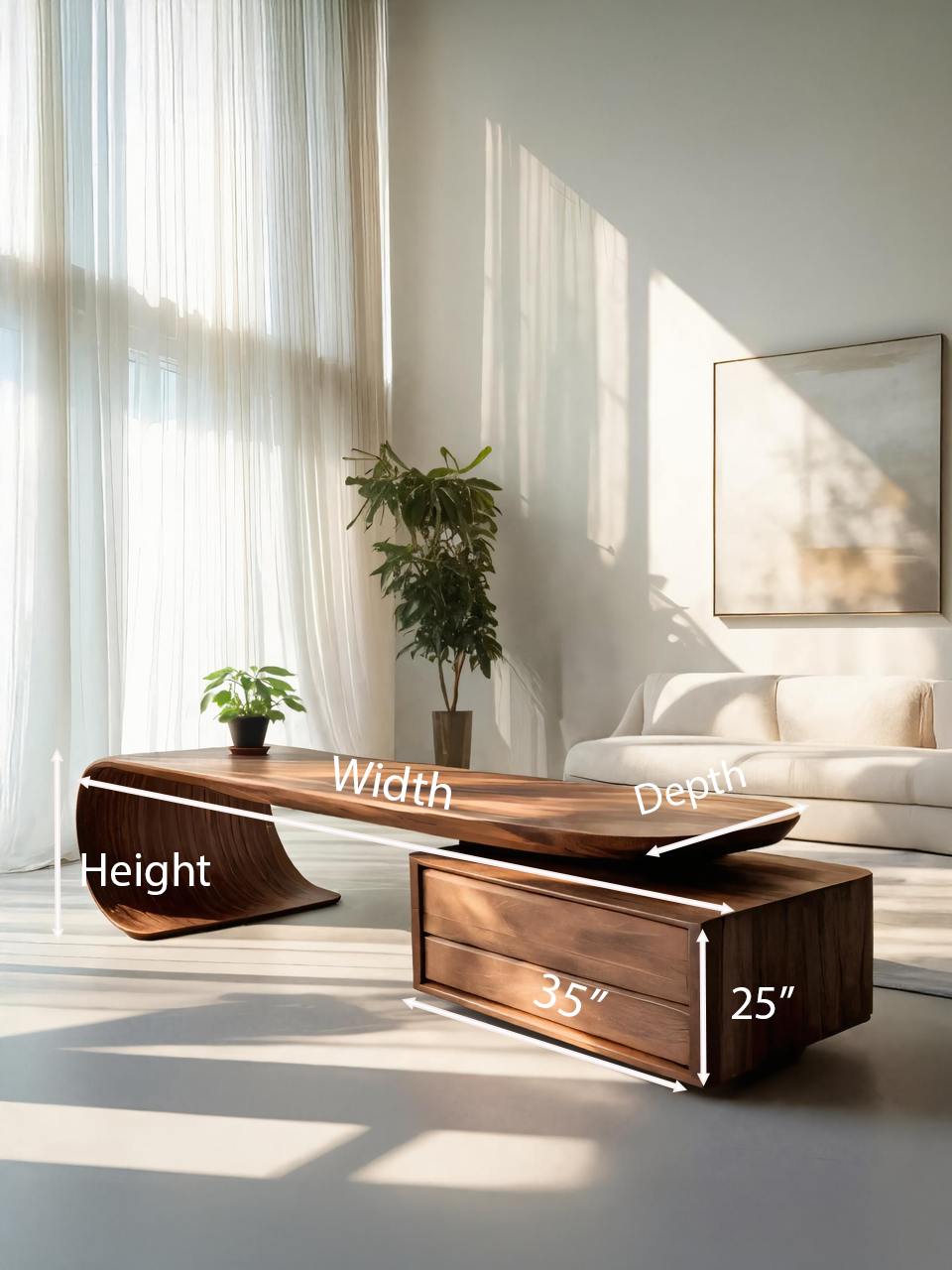 Modern Coffee Table with Sculptural Curved Design, solid wood, built to order, view 8