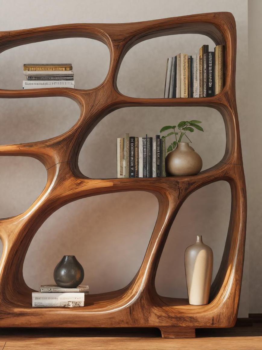 Modern Bookshelf with Sculptural Open Design, solid wood, built to order, view 5