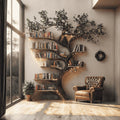 Black Tree Branch Bookshelf Wall Mount Mid Century, solid wood, built to order