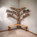 Tree Floating Corner Bookshelf with Corner Bench Lshaped, solid wood, built to order