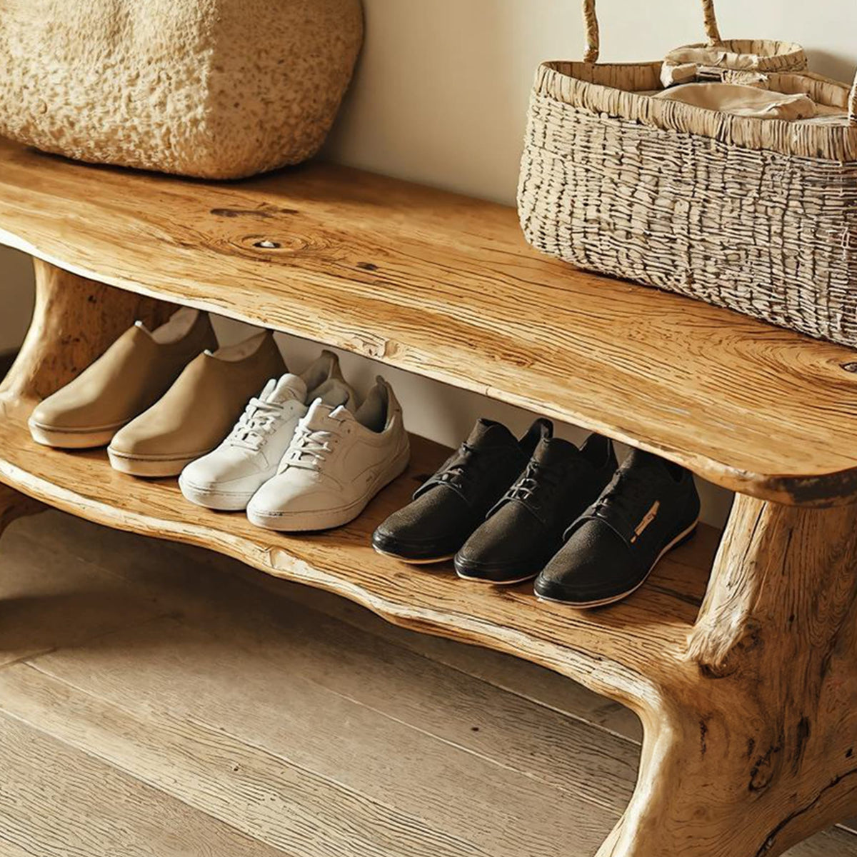 Handmade Hallway Bench Shoe Rack, solid wood, built to order