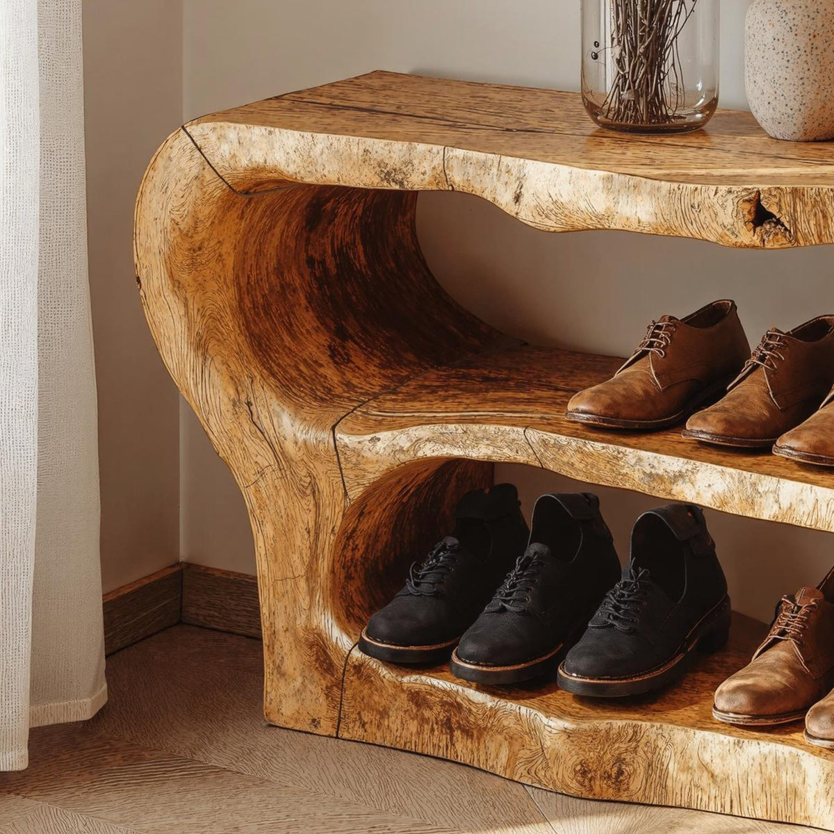 3-tier Wooden Shoe Rack Bench for Organizing Shoes & Bags, solid wood, built to order
