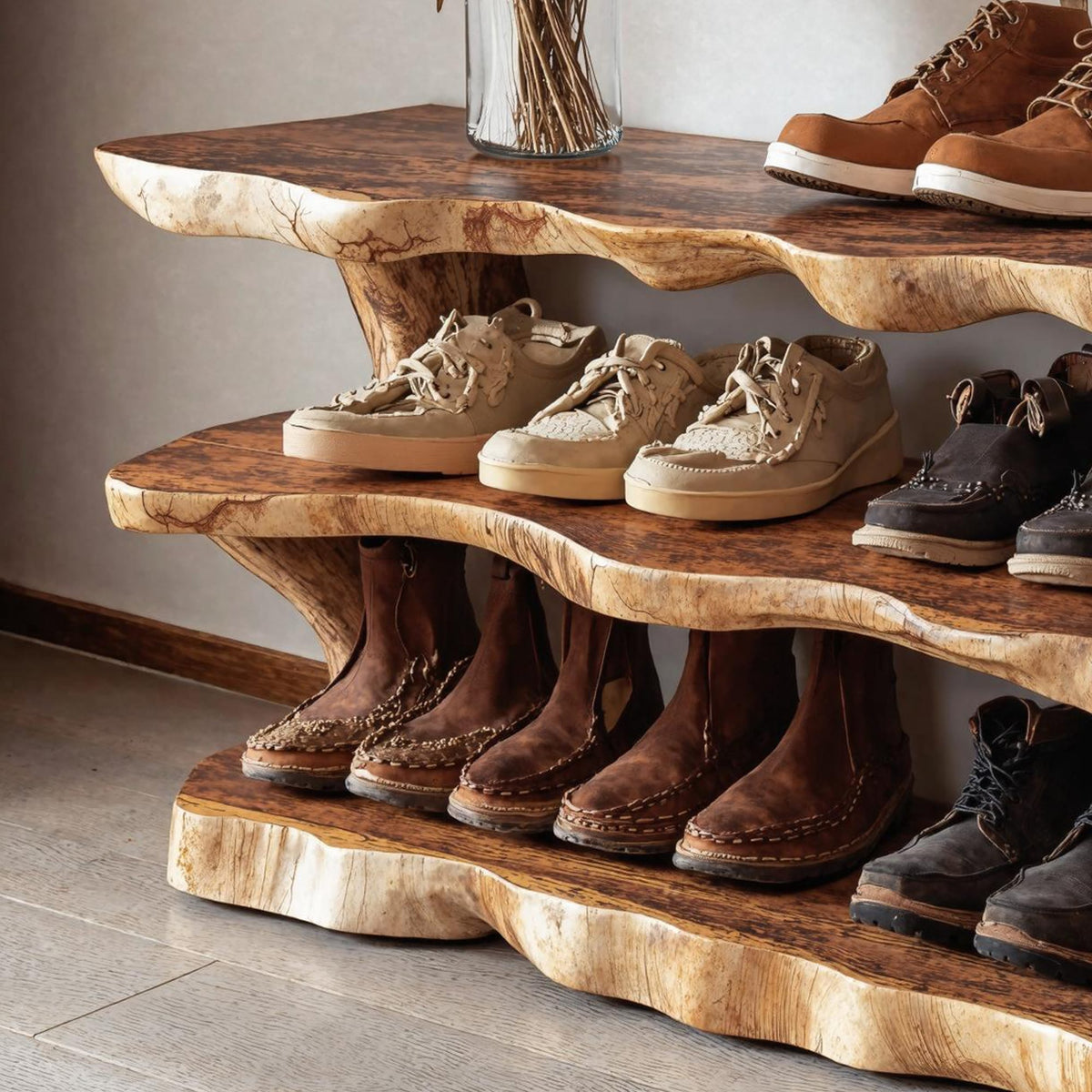 Floating Style Wooden Shoe Bench, solid wood, built to order