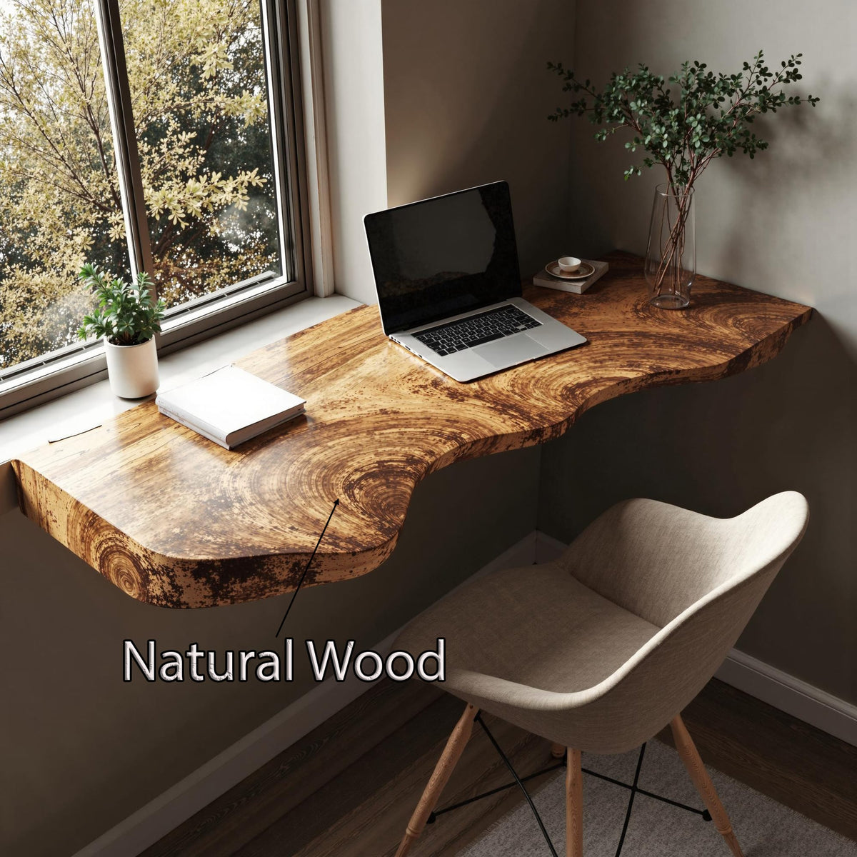 Mid Century Wooden Floating Table, solid wood, built to order
