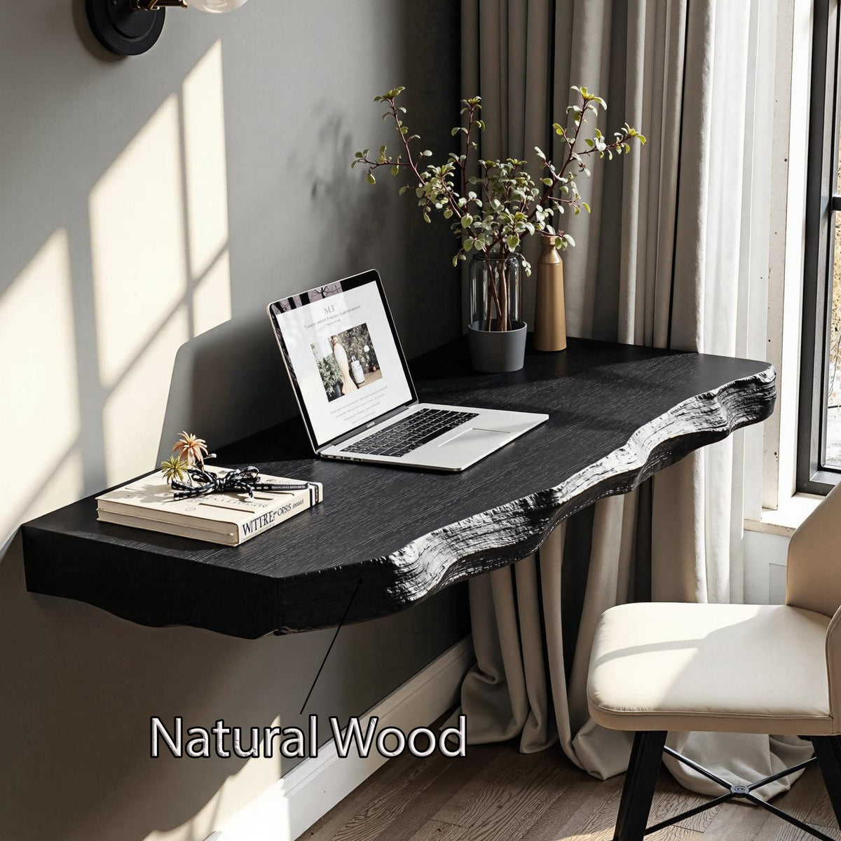 Mid Century Solid Floating Desk, solid wood, built to order