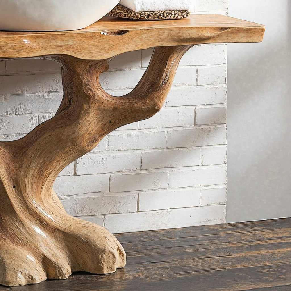 Handcrafted Bathroom Vanity with Tree Trunk Base for Charm, solid wood, built to order