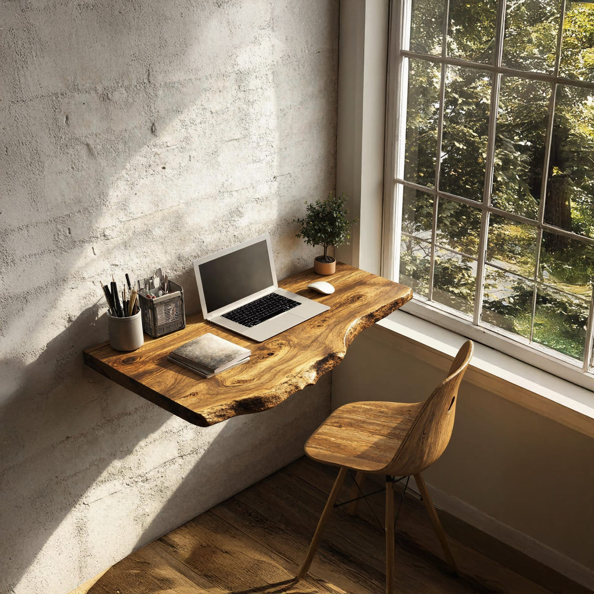 Mid Century Solid Floating Desk for Smart Furniture Arrangement, solid wood, built to order