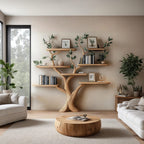 Tree Branch Shelf Fake Leave Solid Bookcase, solid wood, built to order