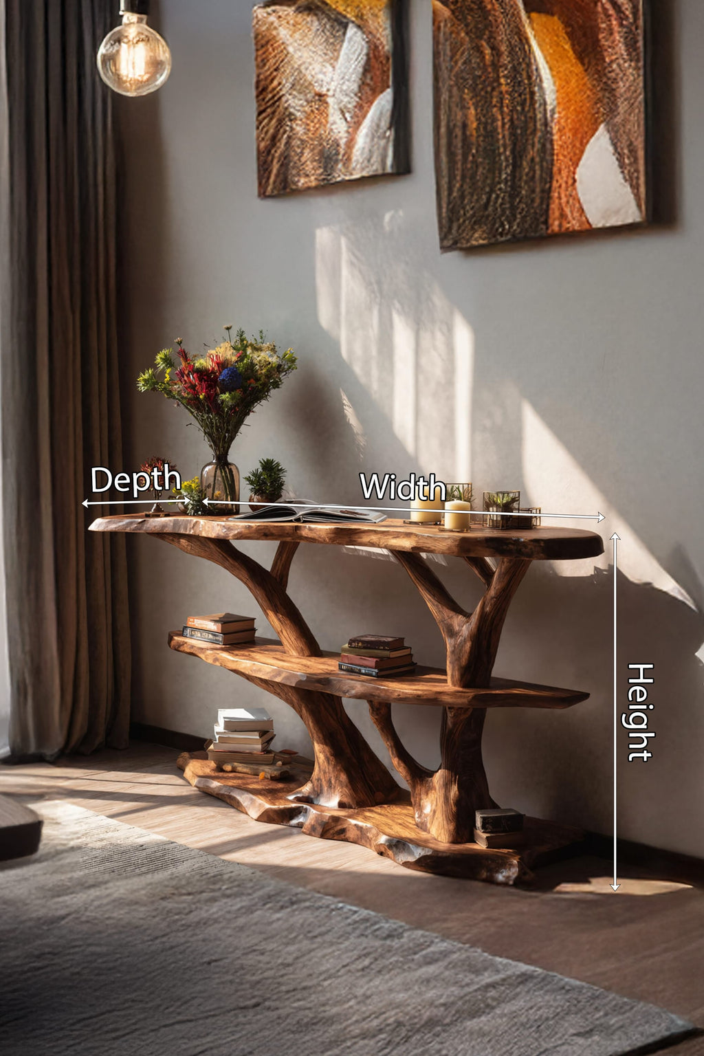 Mid Century Live Edge Hallway Console Table