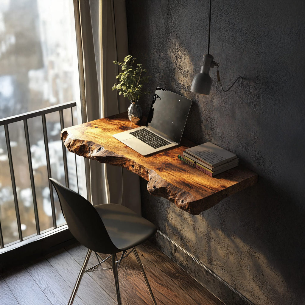 Mid Century Solid Floating Desk, solid wood, built to order