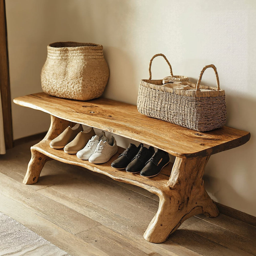 Handmade Hallway Bench Shoe Rack, solid wood, built to order