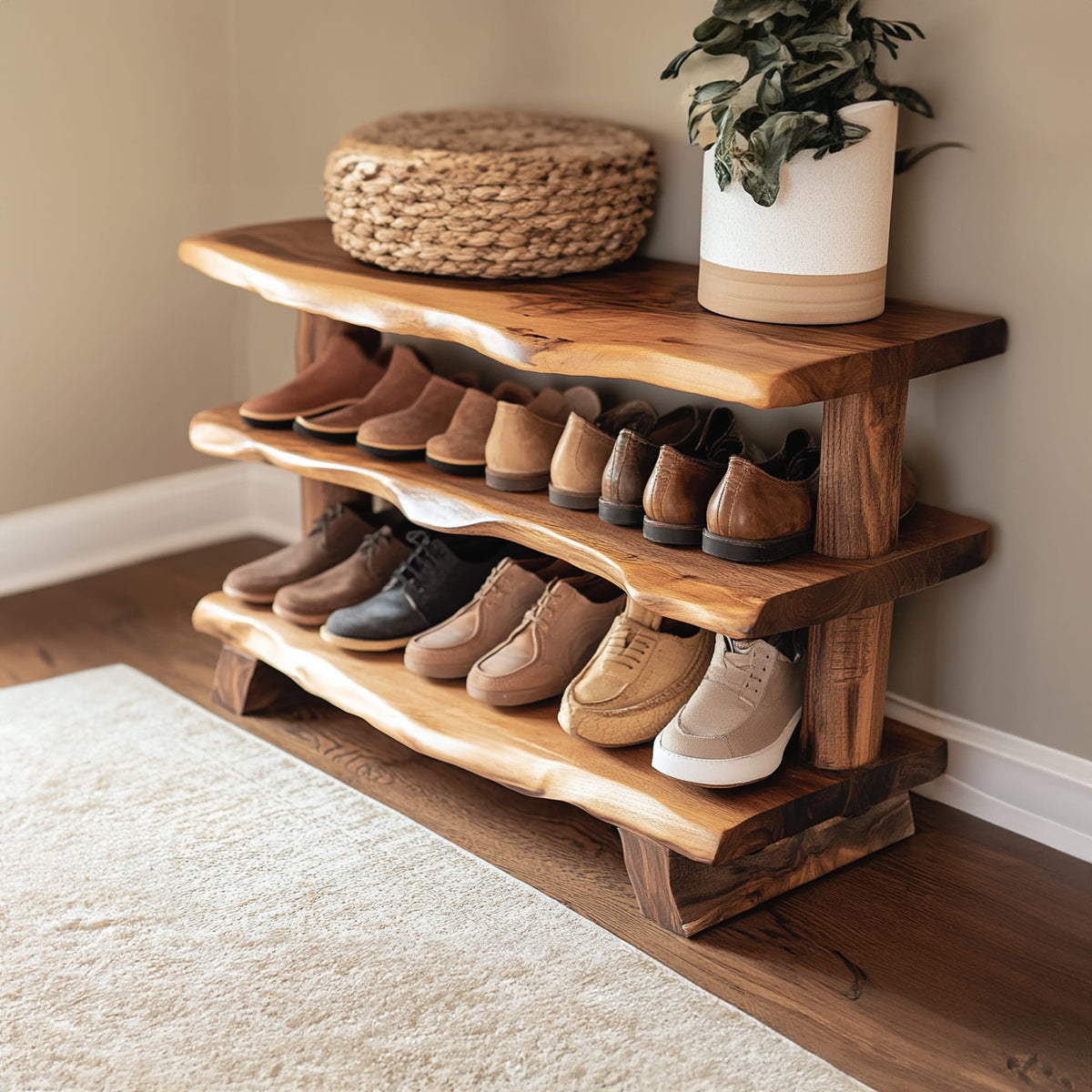 Custom Wood Bench Shoe Rack Bench Storage, solid wood, built to order
