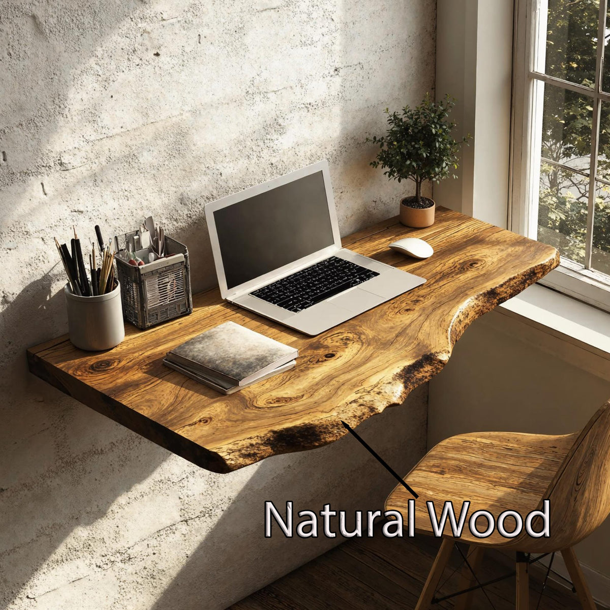 Mid Century Solid Floating Desk for Smart Furniture Arrangement, solid wood, built to order