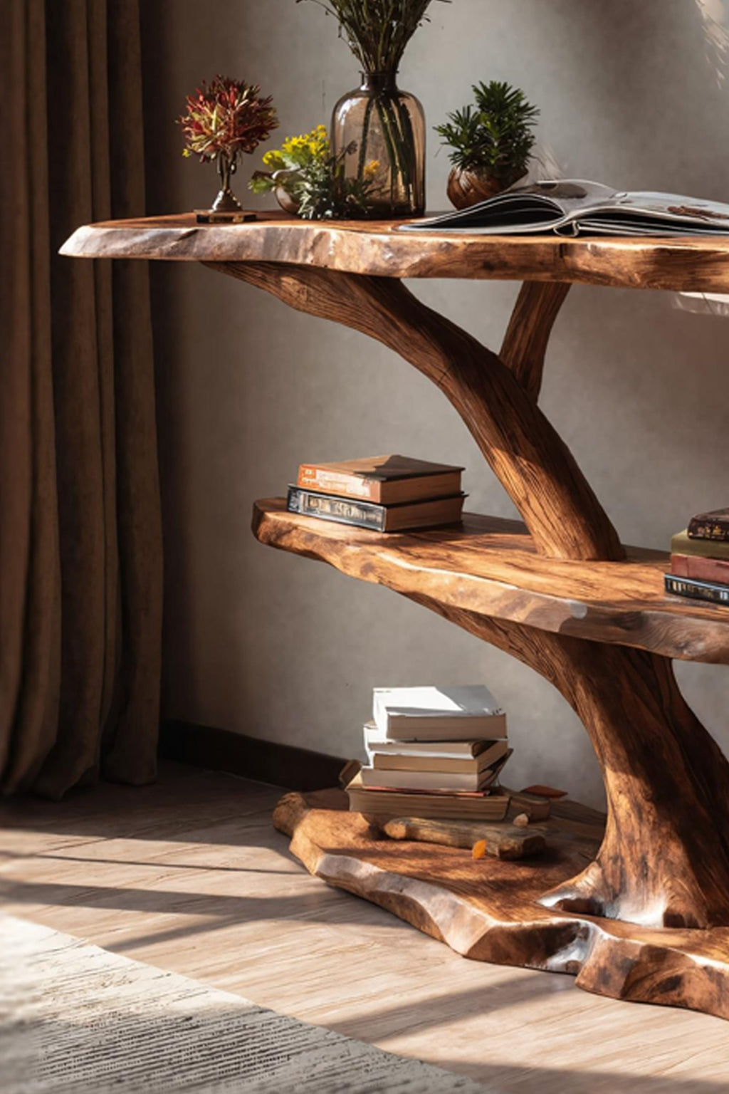 Mid Century Live Edge Hallway Console Table