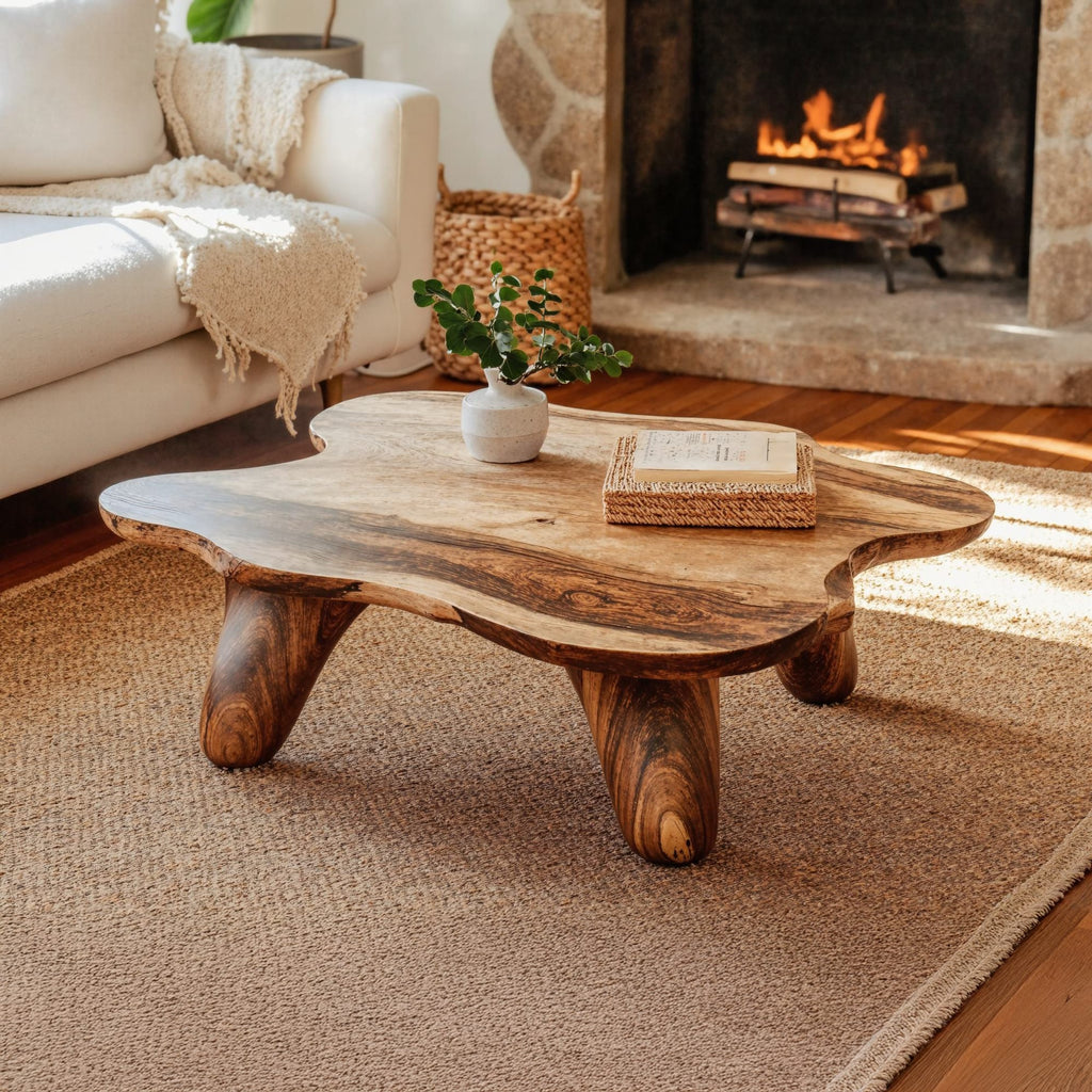 Curved Wood Coffee Table Low Coffee Table, solid wood, built to order
