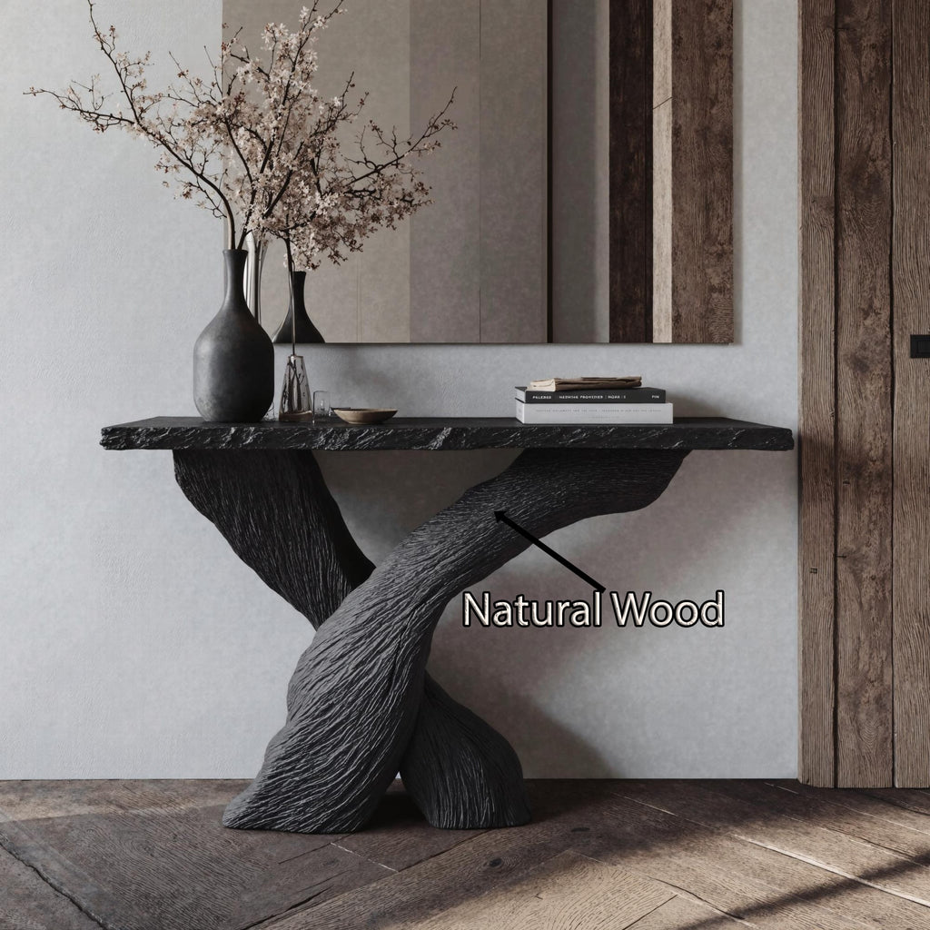 Mid-century Modern Black Console Table, solid wood, built to order