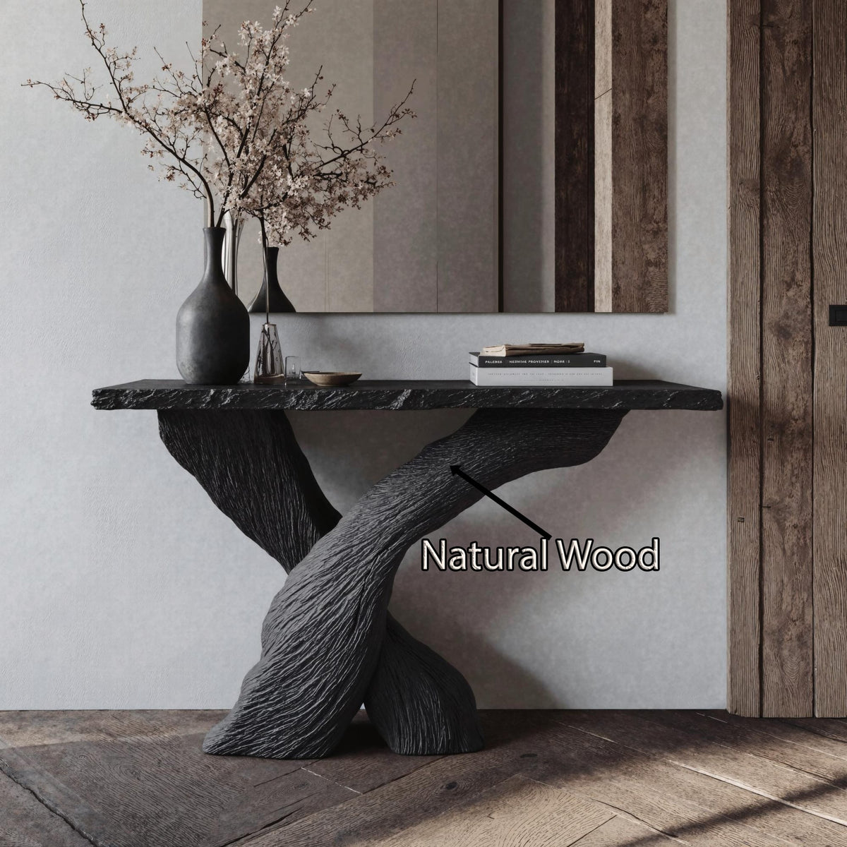 Mid-century Modern Black Console Table, solid wood, built to order