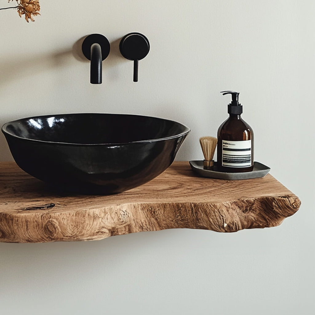 Handcrafted Live Edge Bathroom Vanity Shelf, solid wood, built to order