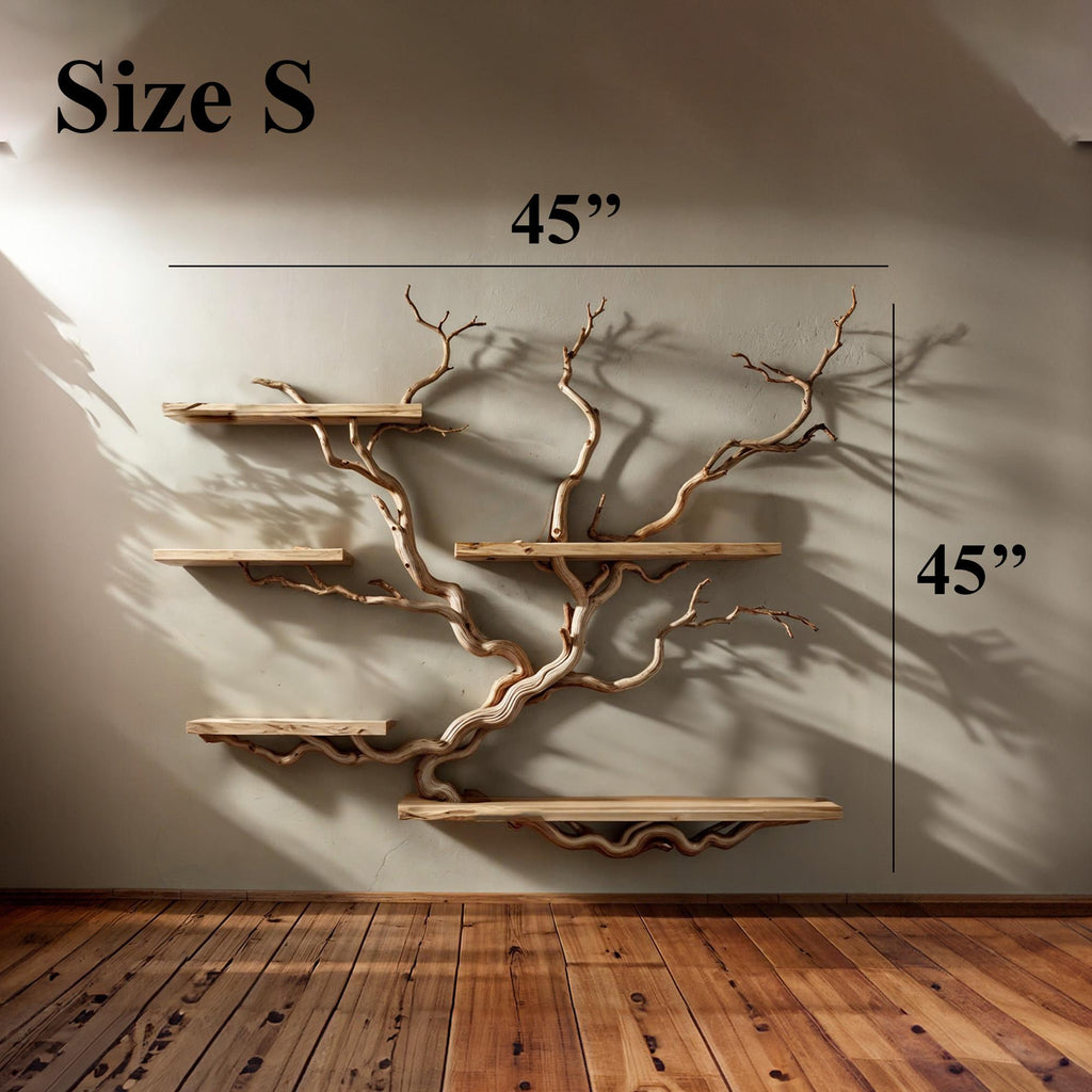 Tree Bookshelf Floating Shelves Driftwood Branch, solid wood, built to order