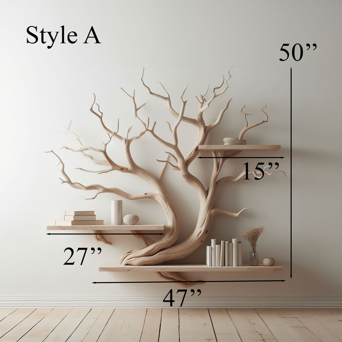 Artistic Tree Branch Floating Shelf Driftwood Art Decor, solid wood, built to order