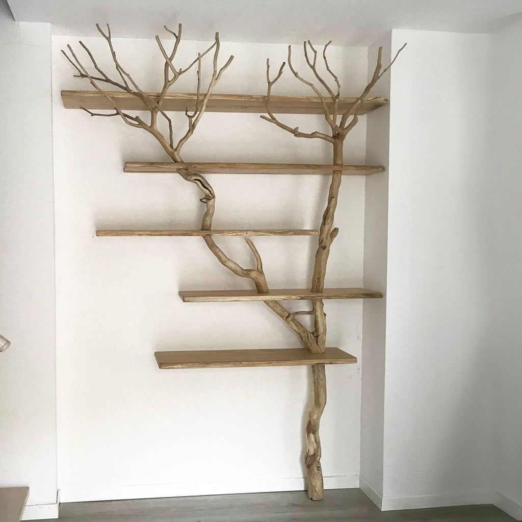 Tree Branch Floating Corner Shelf Solid for Book Lover Gift, solid wood, built to order