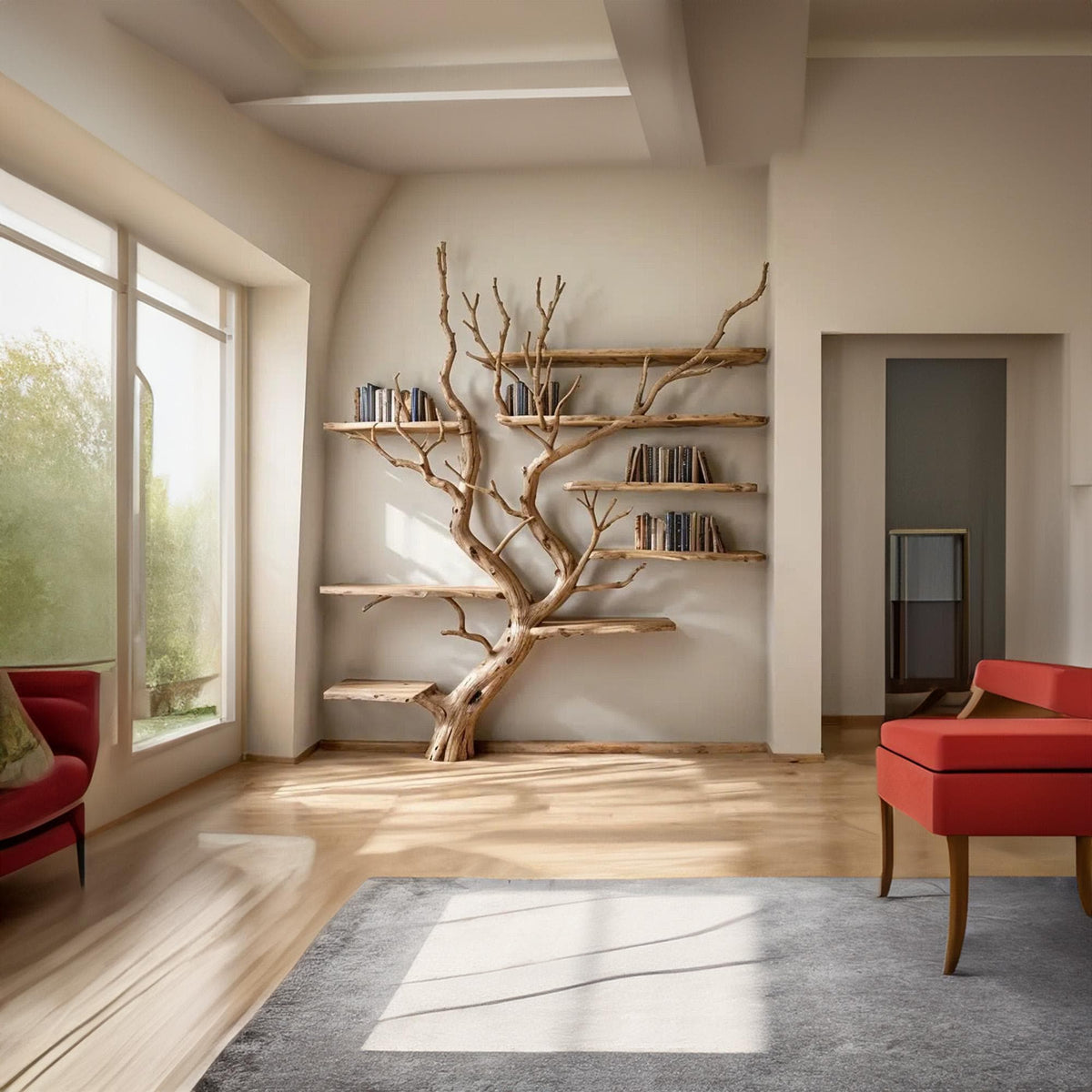 Tree Bookshelf Wall Mount Solid Bookcase, solid wood, built to order