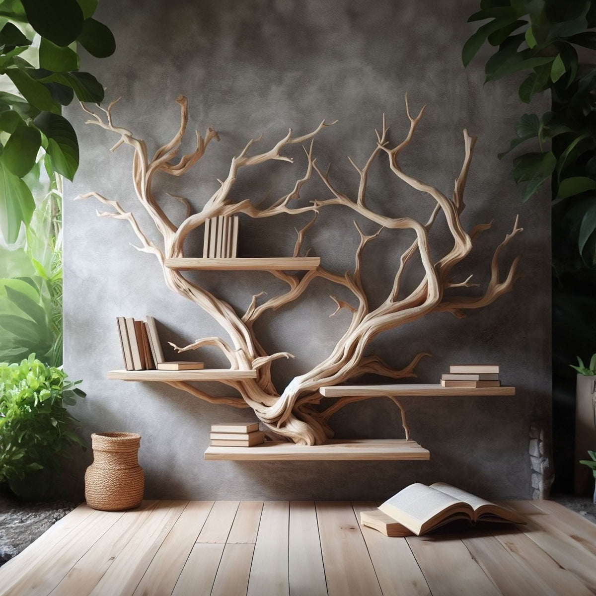 Driftwood Wall Tree Bookshelf