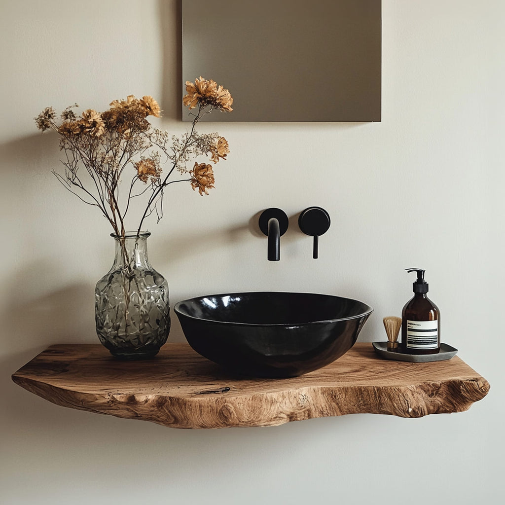 Handcrafted Live Edge Bathroom Vanity Shelf, solid wood, built to order