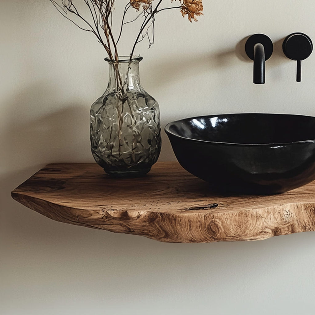 Handcrafted Live Edge Bathroom Vanity Shelf, solid wood, built to order