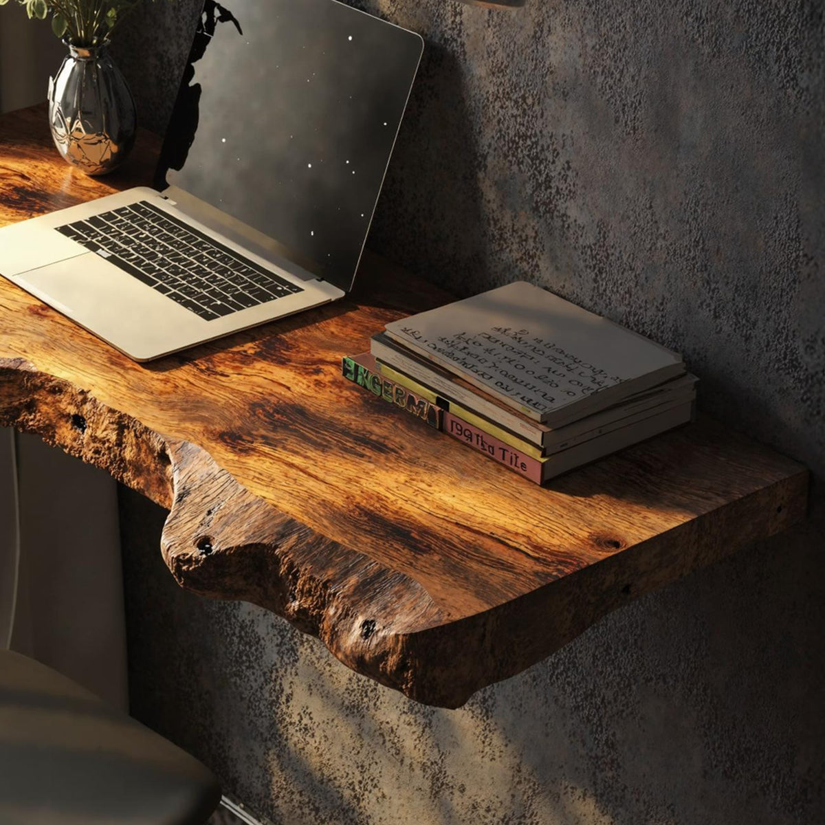 Mid Century Solid Floating Desk, solid wood, built to order