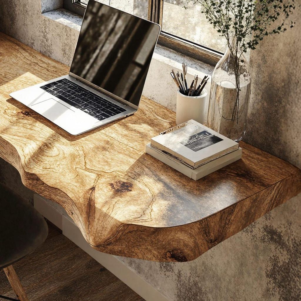 Mid Century Solid Floating Desk, solid wood, built to order
