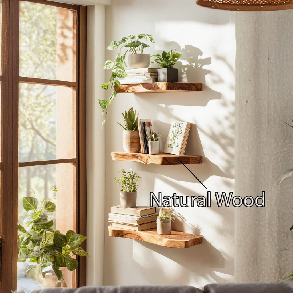 Live Edge Mounted Storage Floating Shelf
